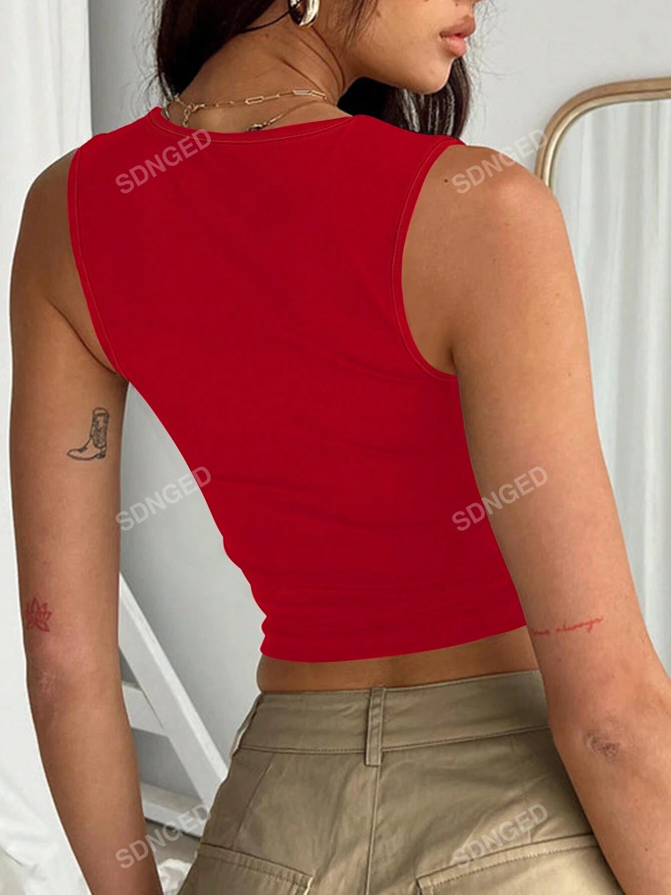 Ladies' Plain Double-Layer Pleated Square Collar Versatile Tank Top, Spring and Summer