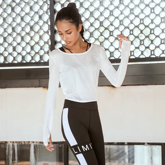 Summer Women'S Yoga T-Shirt Open Sports Clothes Long-Sleeved Running Tops Slim Beauty Back Sportswear
