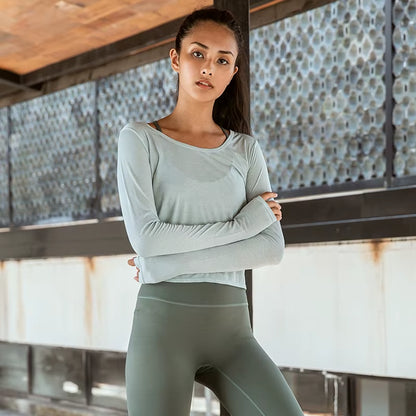 Summer Women'S Yoga T-Shirt Open Sports Clothes Long-Sleeved Running Tops Slim Beauty Back Sportswear
