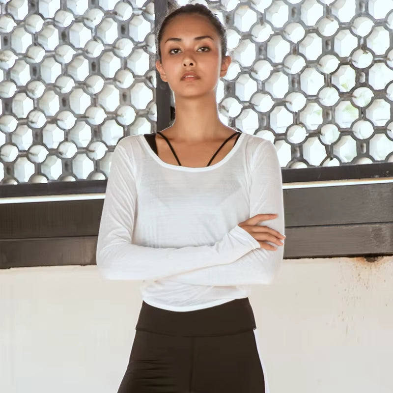 Summer Women'S Yoga T-Shirt Open Sports Clothes Long-Sleeved Running Tops Slim Beauty Back Sportswear
